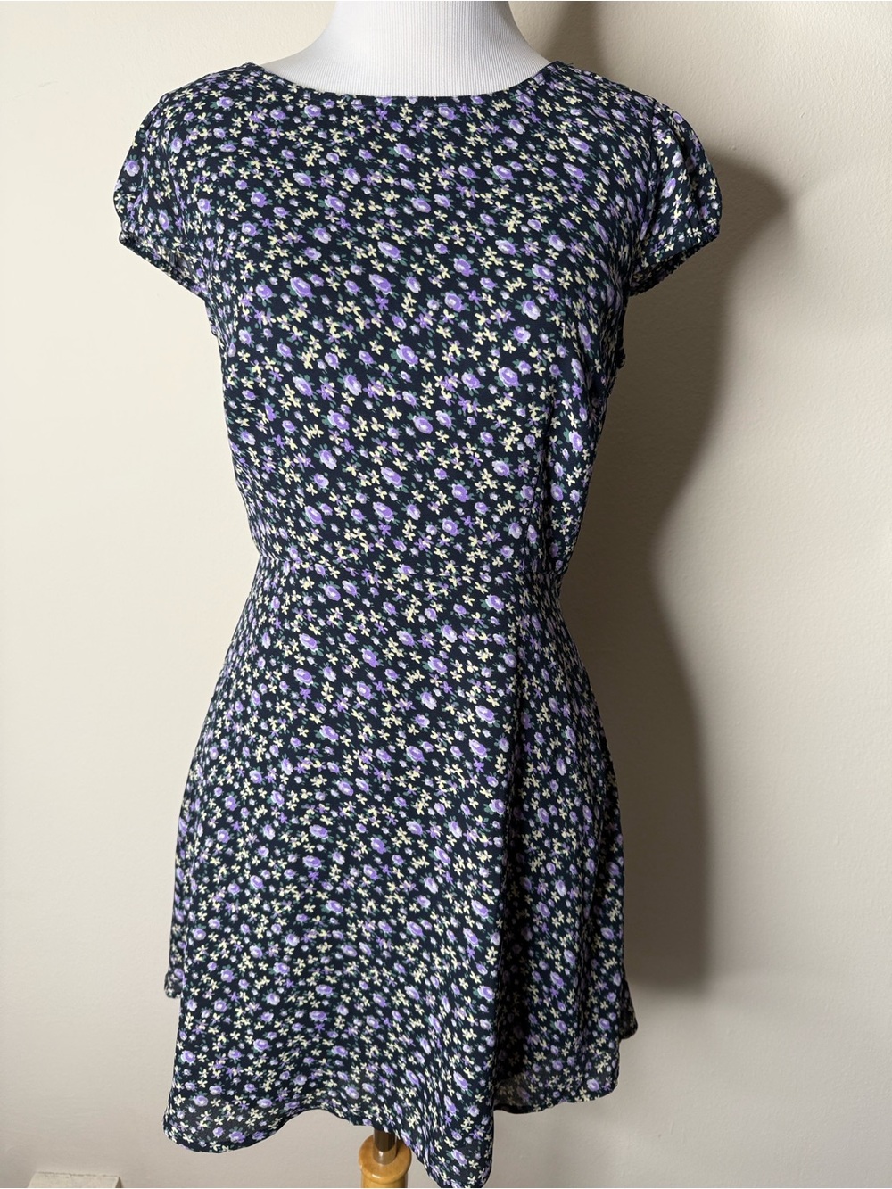 Abercrombie Navy and Purple Floral V-Back Mini Dress